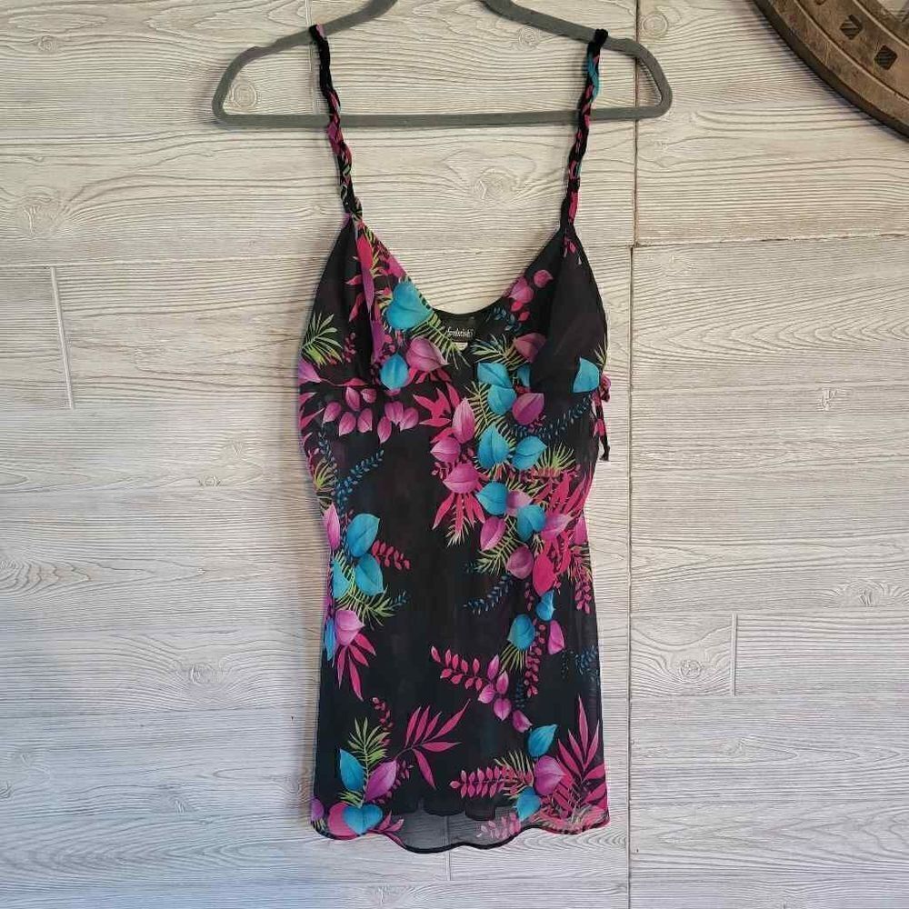 Frederick's Of Hollywood Slip Dress Lingerie SZ L Tropical Floral Camisole